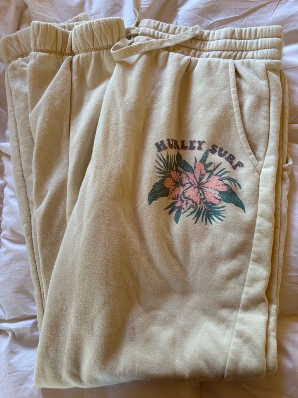 Hurley Cream Joggers with Pink & Green Floral Surf Graphic